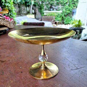 Gorgeous Valerio Albarello Gold Plated 7" Candy Dish with a Swarovski Crystal